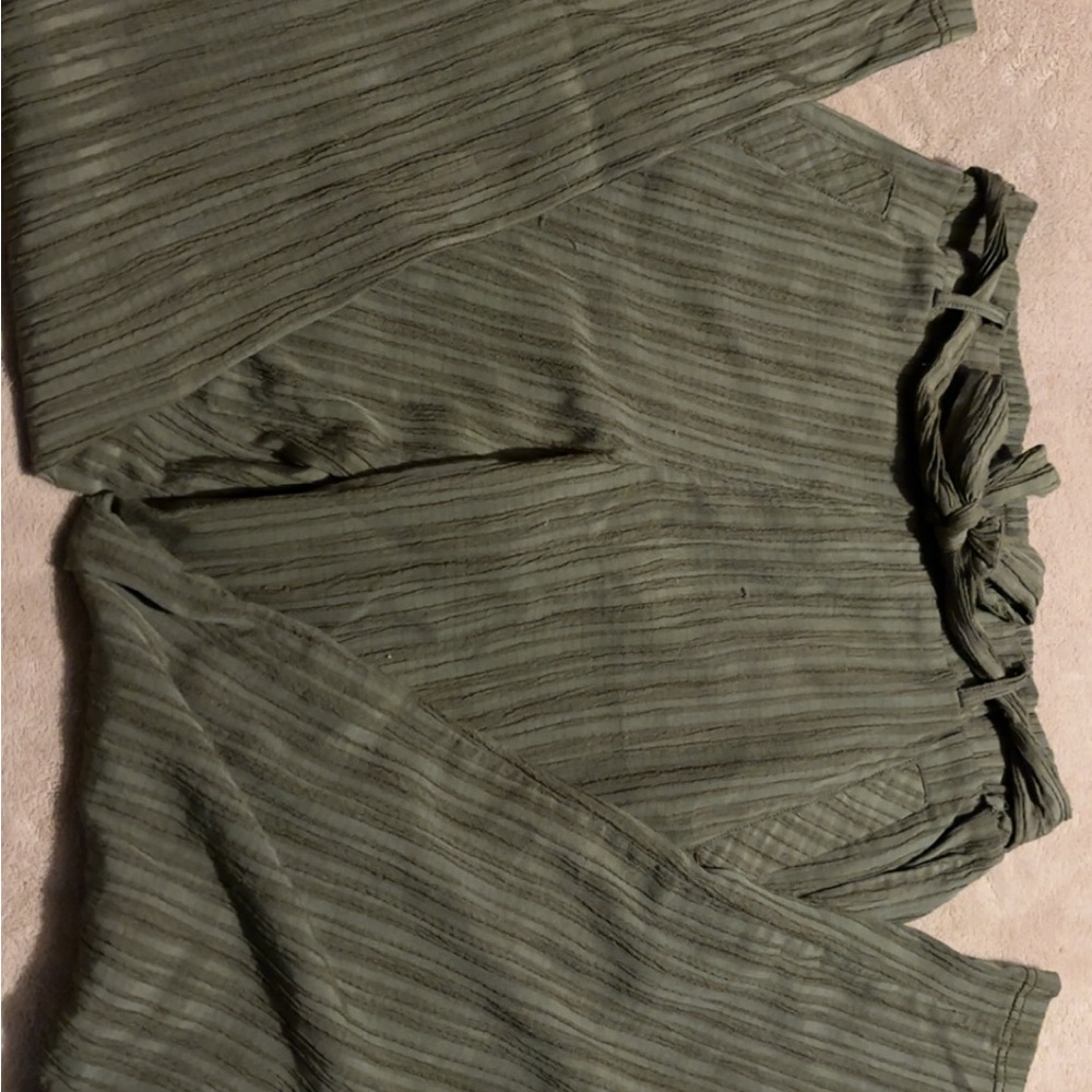 Green Striped Pants with Tie Waist